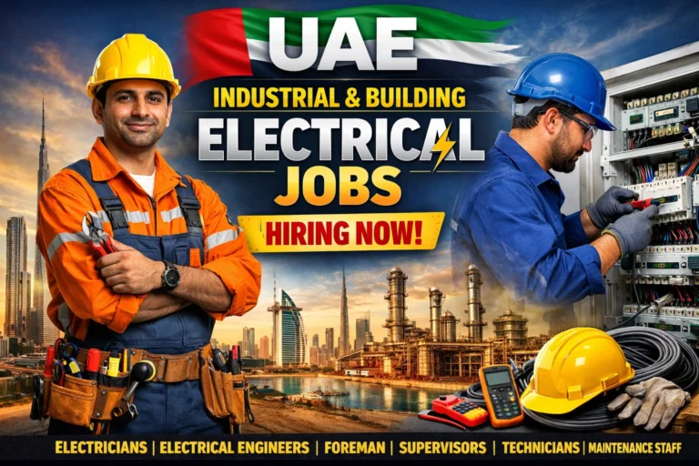 Electrician Jobs in Dubai 2026 (AED 1,800–5,500 Salary + Visa Assistance) – MEP & Maintenance Hiring
