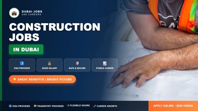 Construction Jobs in Dubai 2026 (AED 2,500–7,000 Salary + Visa Provided) – Hiring Now